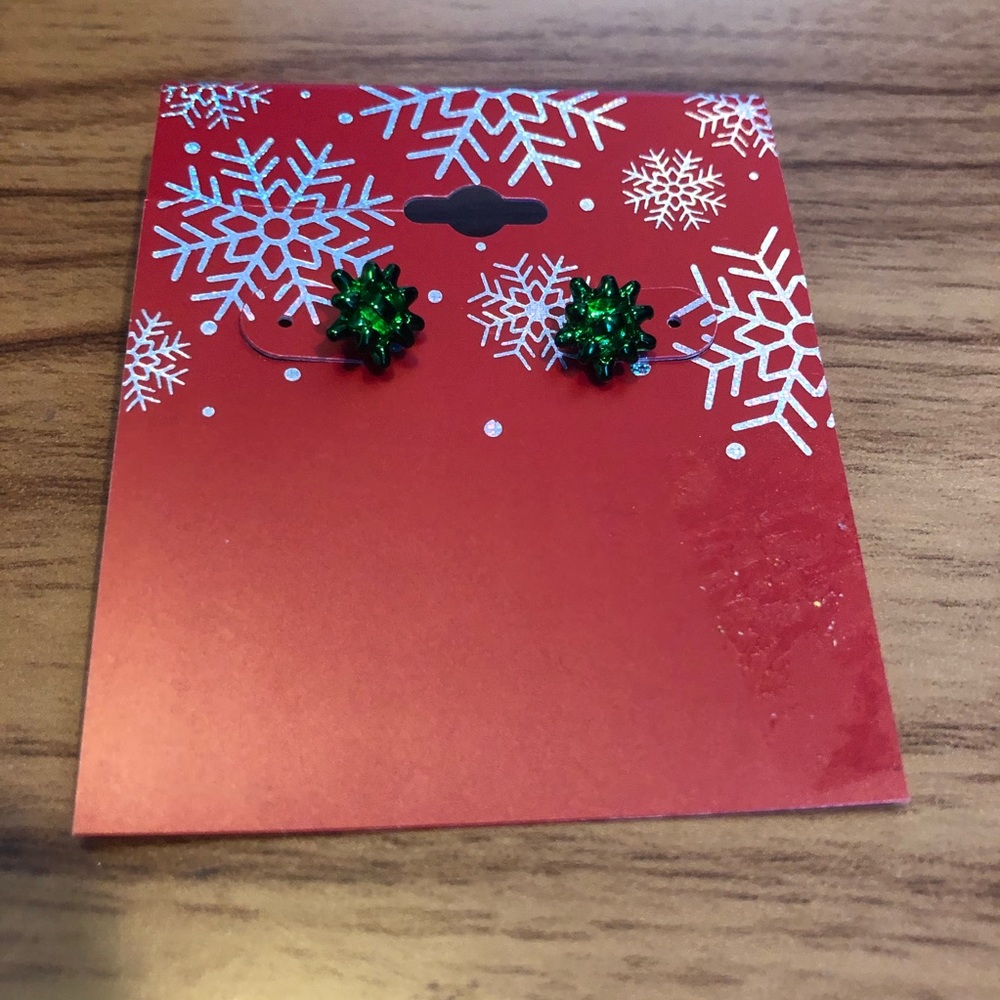 Green Christmas Bow Earrings